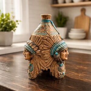 Vintage Native American 3 Indian Chief Heads Tobacco Jar/humidor